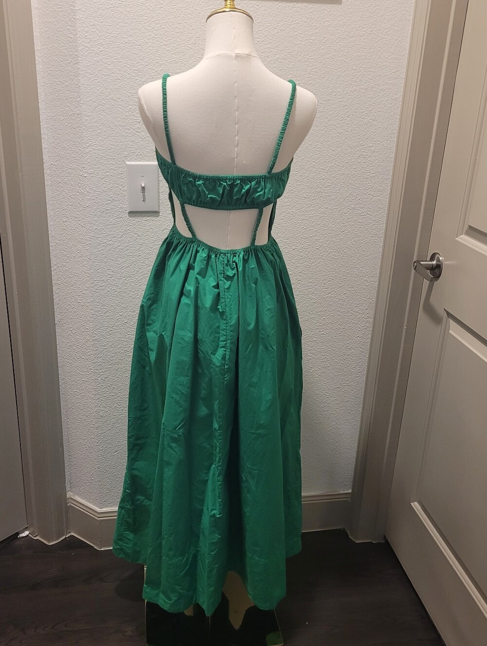 Topshop Emerald Green Cutout Midi Dress US 2 100% Cotton Pockets Travel Summer - Picture 3 of 8